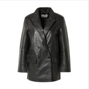 NEW Deadwood Brenda recycled Leather double breast Jacket Black SZ 34